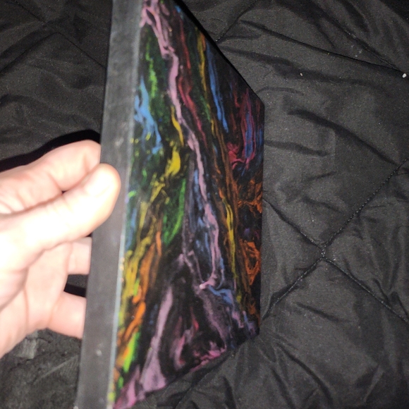 Original Abstract Pour Painting On Wood Glossy Resin Finish Dark Metallic 8"×8" - Picture 7 of 9